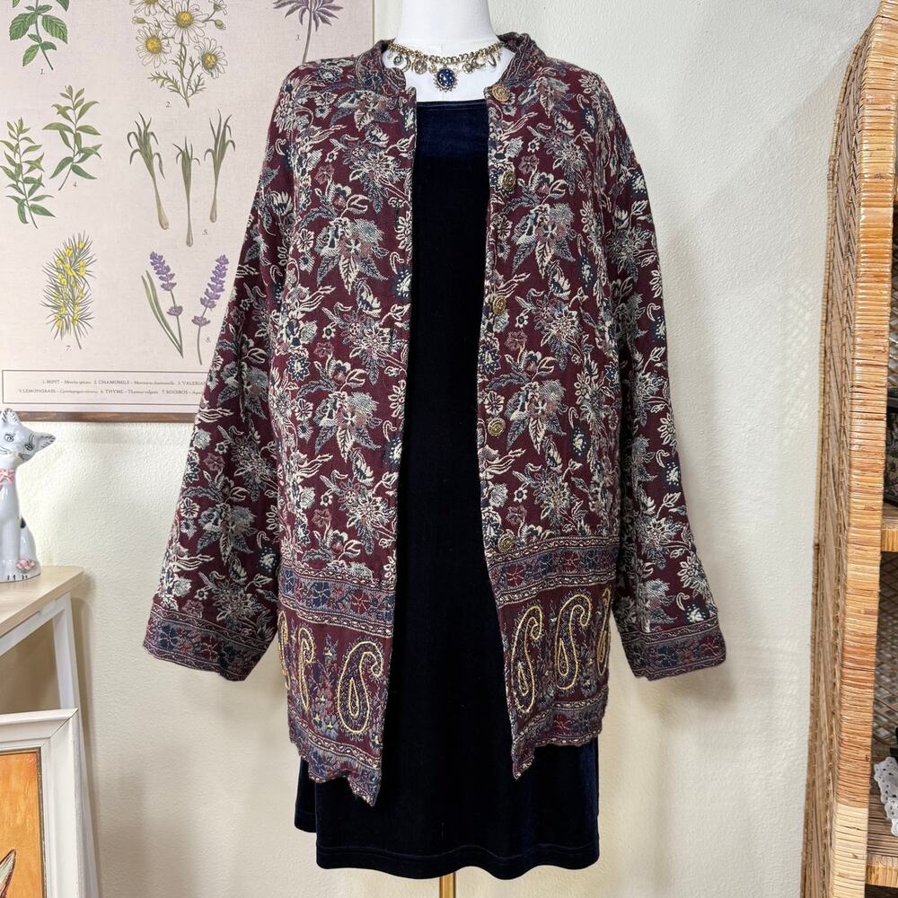 90s Y2k Beaded Paisley Floral Tapestry Jacket Whimsigoth Fairy Grunge Witchy 4X